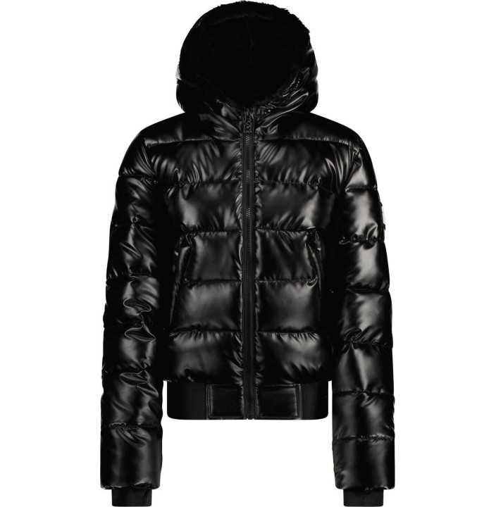 FUNK GIRLS METALLIC BOMBER JACKET, FUR IN HOOD, ELASTIC TAPE