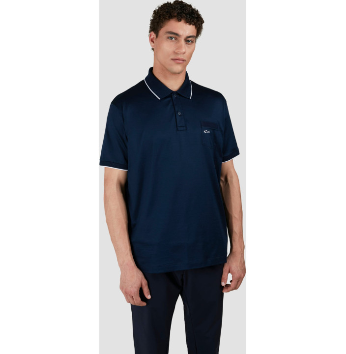 SHARK BADGE DOUBLE MERCERISED JERSEY COTTON POLO SHIRT