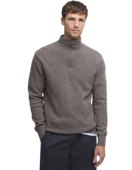BARBOUR ESSENTIAL LAMBSWOOL HALF ZIP KNITTED JUMPER
