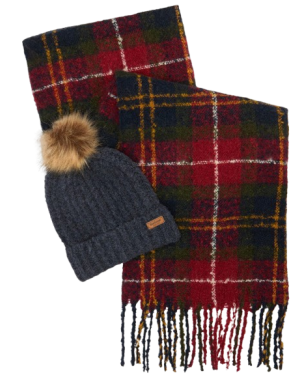 BARBOUR SALTBURN BEANIE & TARTAN SCARF GIFT SET