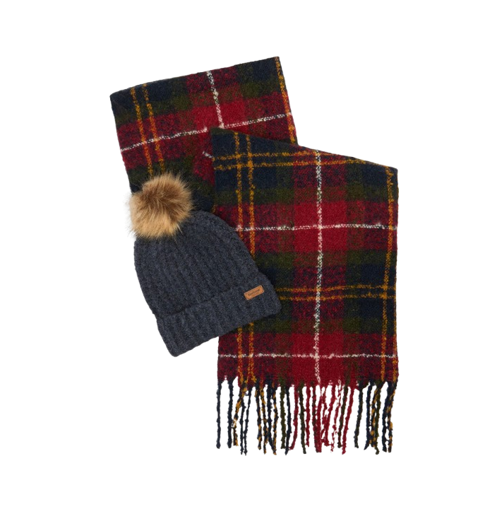 BARBOUR SALTBURN BEANIE & TARTAN SCARF GIFT SET