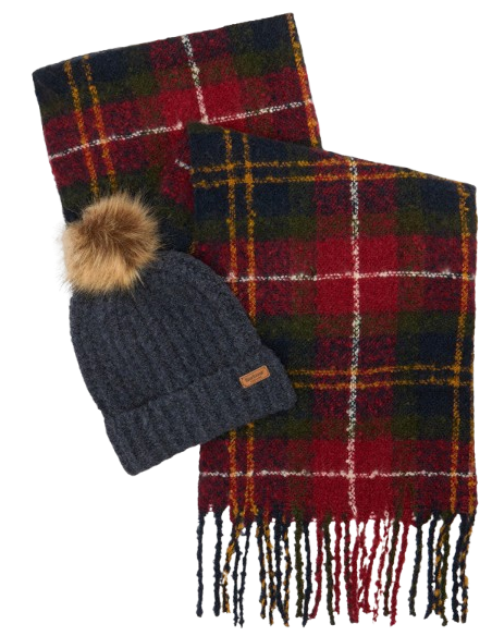 BARBOUR SALTBURN BEANIE & TARTAN SCARF GIFT SET