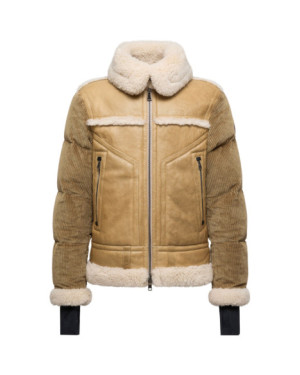ARGENS LEATHER & SHEARLING SHORT DOWN JACKET