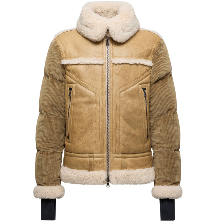 ARGENS LEATHER & SHEARLING SHORT DOWN JACKET