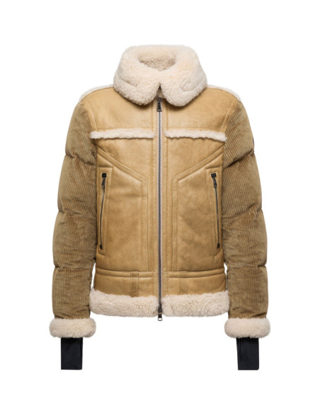 ARGENS LEATHER & SHEARLING SHORT DOWN JACKET