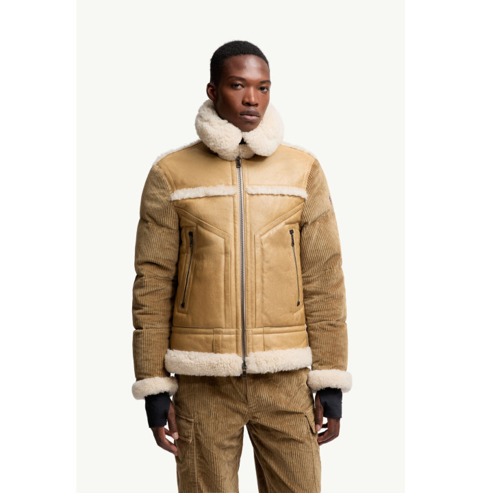 ARGENS LEATHER & SHEARLING SHORT DOWN JACKET