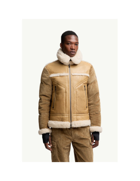 ARGENS LEATHER & SHEARLING SHORT DOWN JACKET