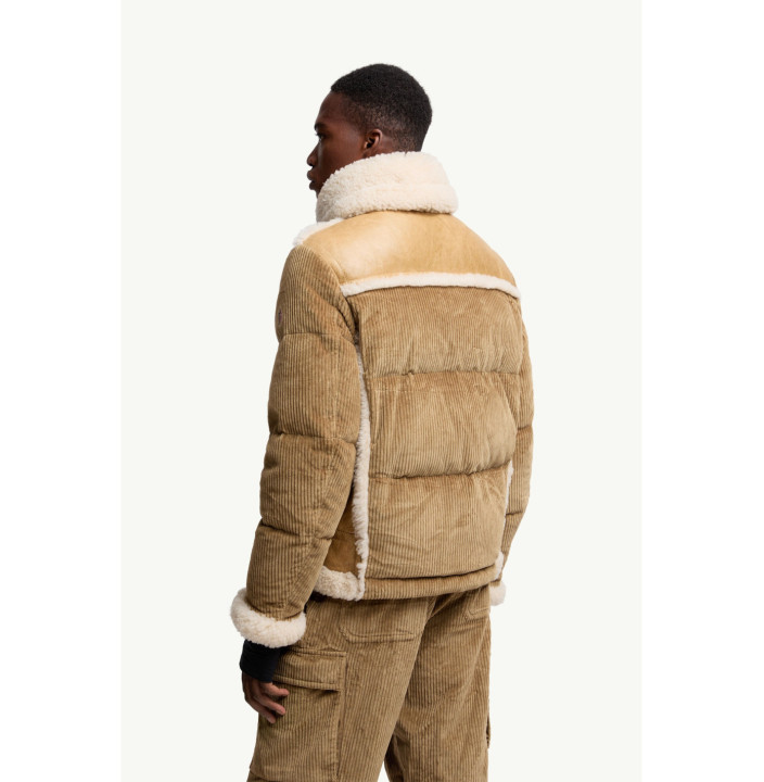 ARGENS LEATHER & SHEARLING SHORT DOWN JACKET