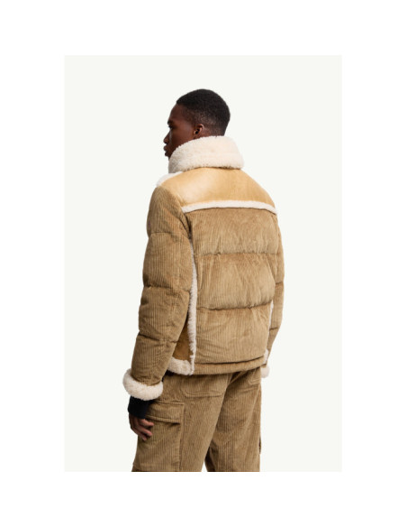 ARGENS LEATHER & SHEARLING SHORT DOWN JACKET
