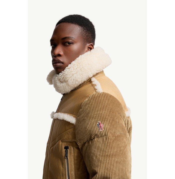 ARGENS LEATHER & SHEARLING SHORT DOWN JACKET