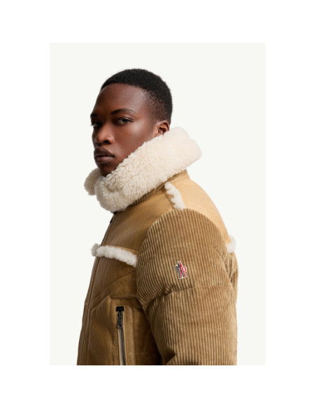 ARGENS LEATHER & SHEARLING SHORT DOWN JACKET