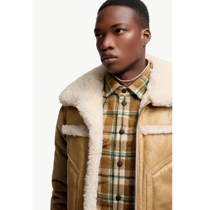 ARGENS LEATHER & SHEARLING SHORT DOWN JACKET