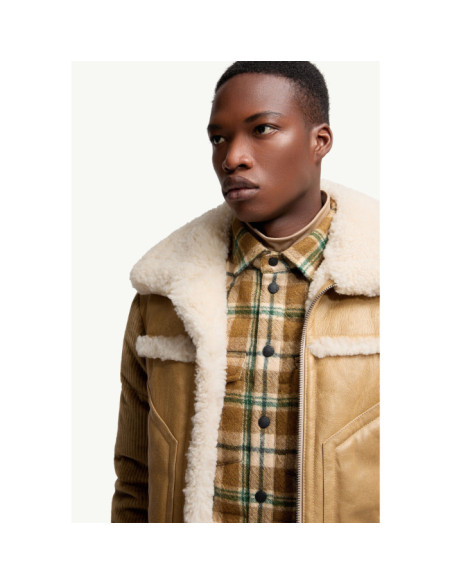 ARGENS LEATHER & SHEARLING SHORT DOWN JACKET