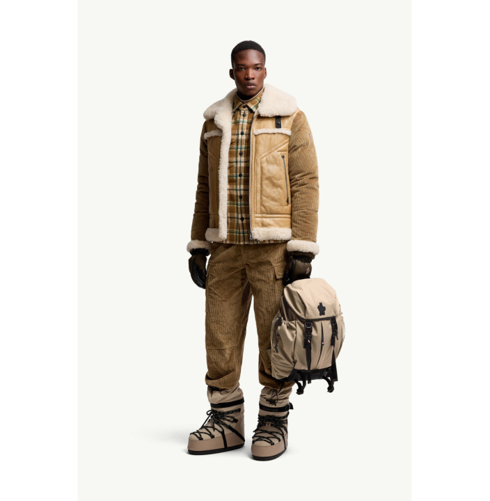 ARGENS LEATHER & SHEARLING SHORT DOWN JACKET