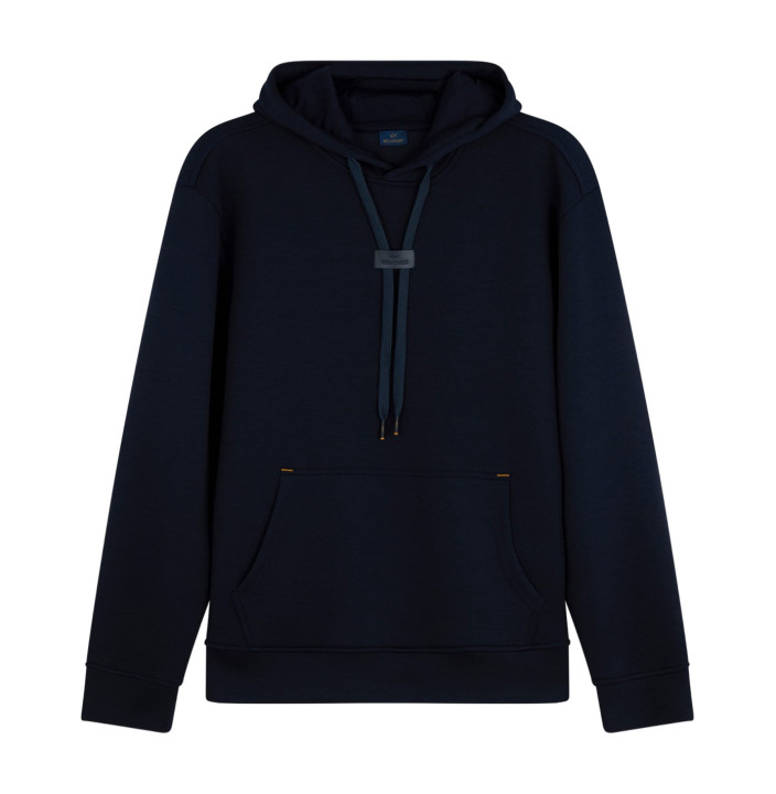 HOODIE IN TECH FLEECE CON STEMMA IN PELLE