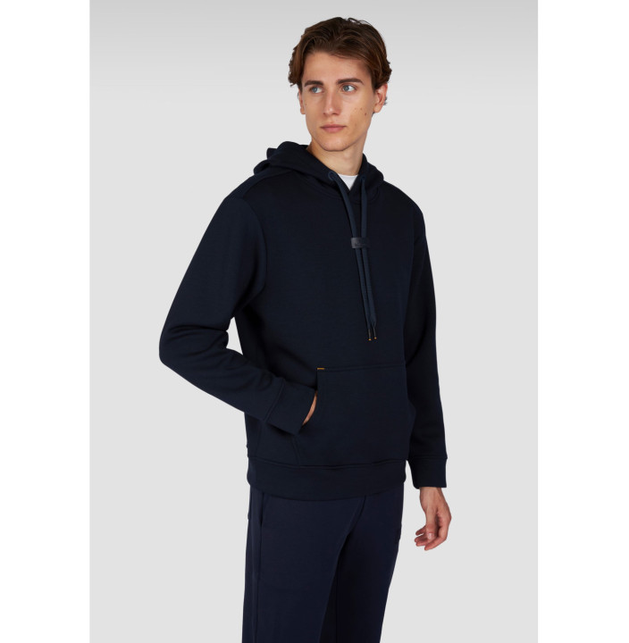 HOODIE IN TECH FLEECE CON STEMMA IN PELLE