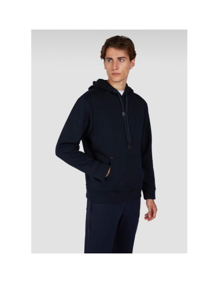 HOODIE IN TECH FLEECE CON STEMMA IN PELLE