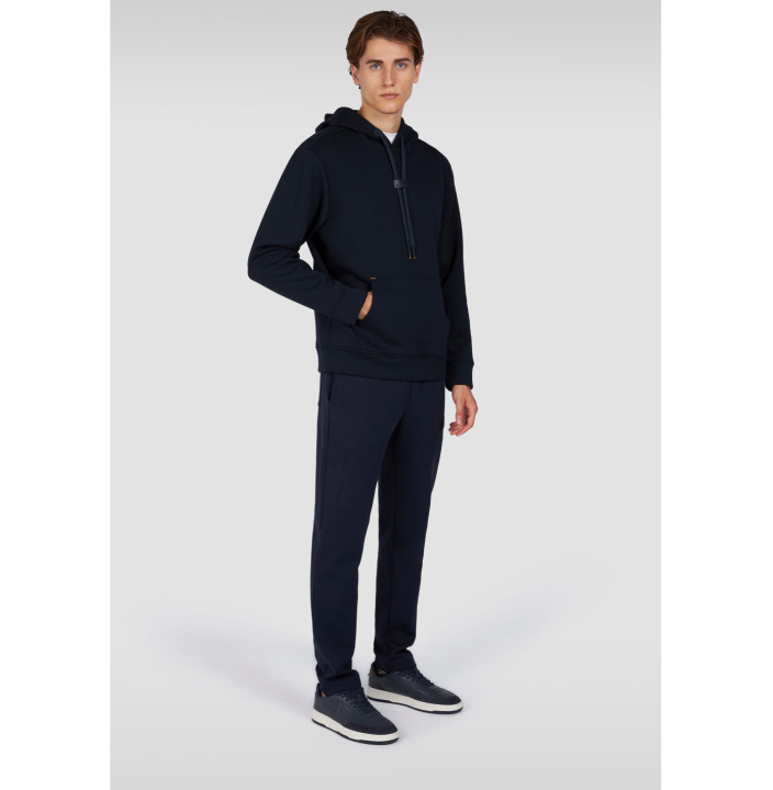 HOODIE IN TECH FLEECE CON STEMMA IN PELLE