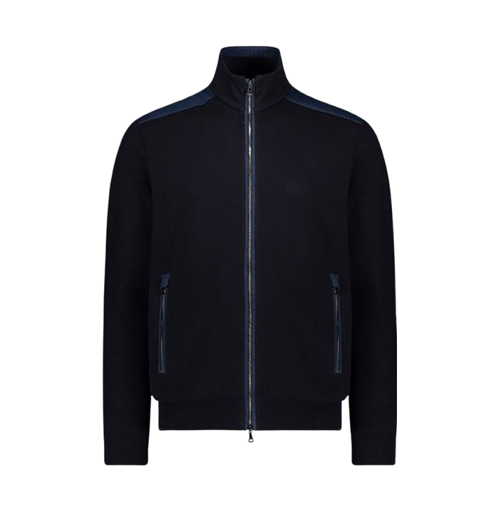 DENIM DETAILS FRESCO FULL ZIP SWEATER