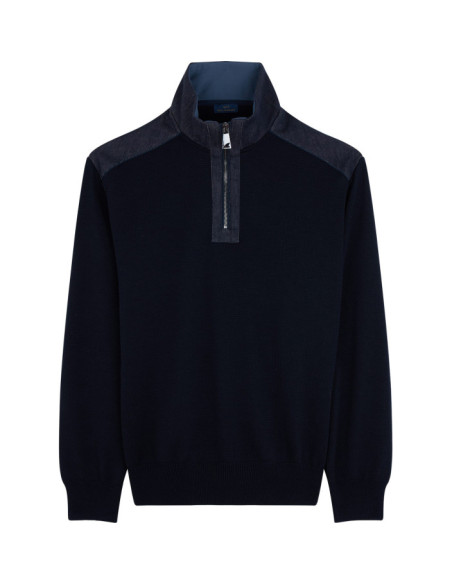 MAGLIA HALF ZIP IN LANA COOL TOUCH CON DETTAGLI DENIM