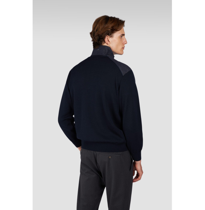 MAGLIA HALF ZIP IN LANA COOL TOUCH CON DETTAGLI DENIM