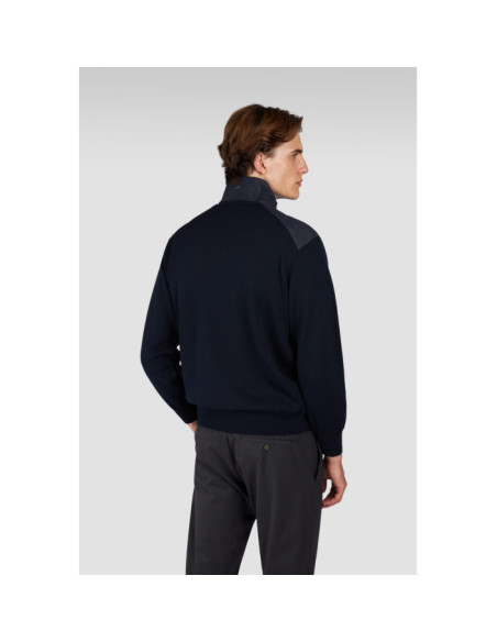 MAGLIA HALF ZIP IN LANA COOL TOUCH CON DETTAGLI DENIM