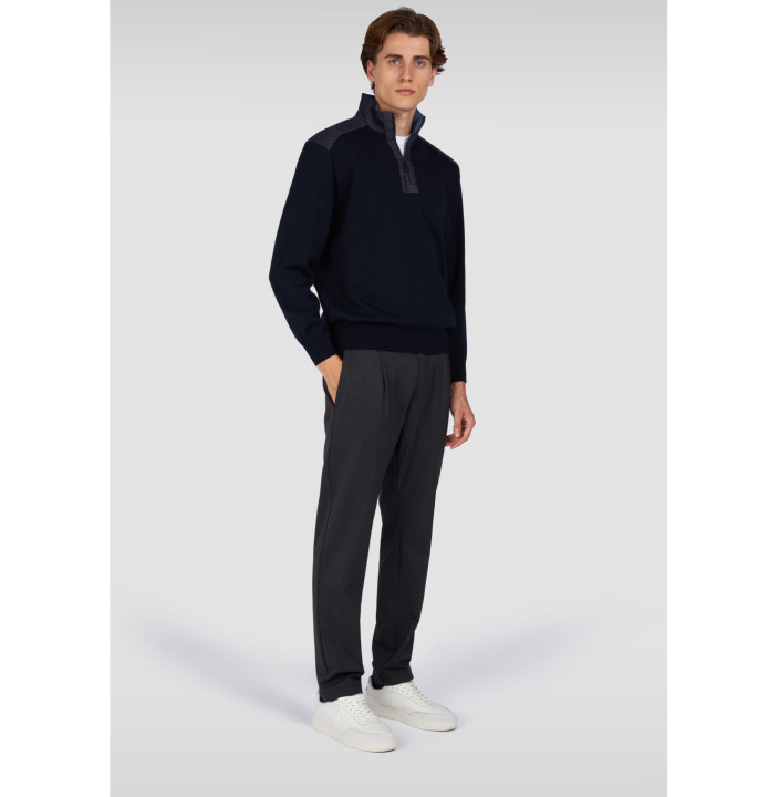 MAGLIA HALF ZIP IN LANA COOL TOUCH CON DETTAGLI DENIM