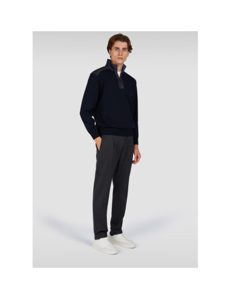 MAGLIA HALF ZIP IN LANA COOL TOUCH CON DETTAGLI DENIM