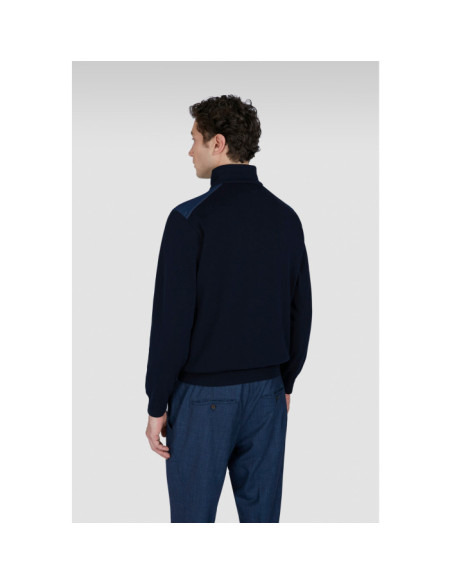 Denim details Fresco cotton half zip sweater