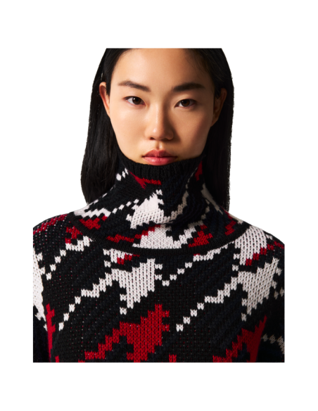 HOUNDSTOOTH MERINO WOOL TURTLENECK SWEATER