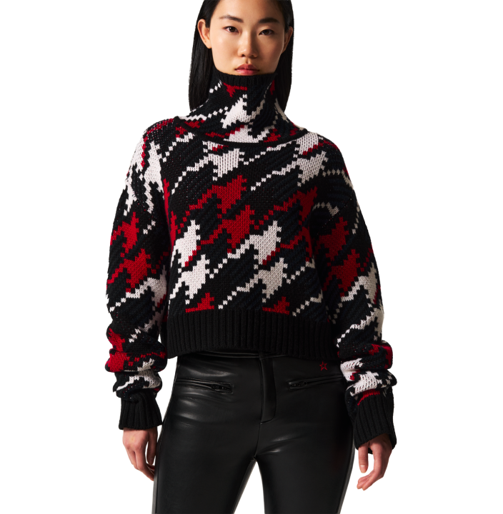 HOUNDSTOOTH MERINO WOOL TURTLENECK SWEATER