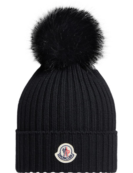 WOOL BEANIE WITH FAUX FUR POM POM