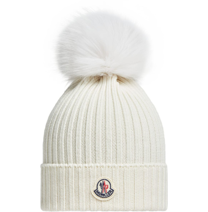 WOOL BEANIE WITH FAUX FUR POM POM