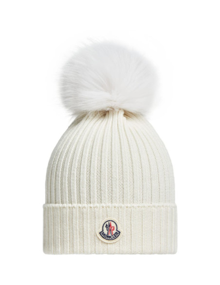 WOOL BEANIE WITH FAUX FUR POM POM