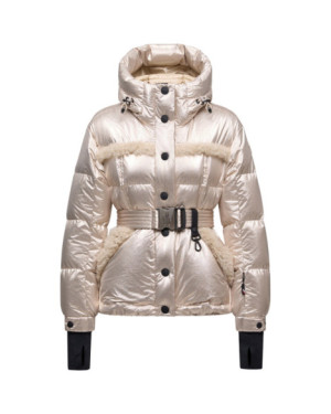 MONDIM METALLIC SHEARLING-TRIMMED HOODED DOWN SKI JACKET