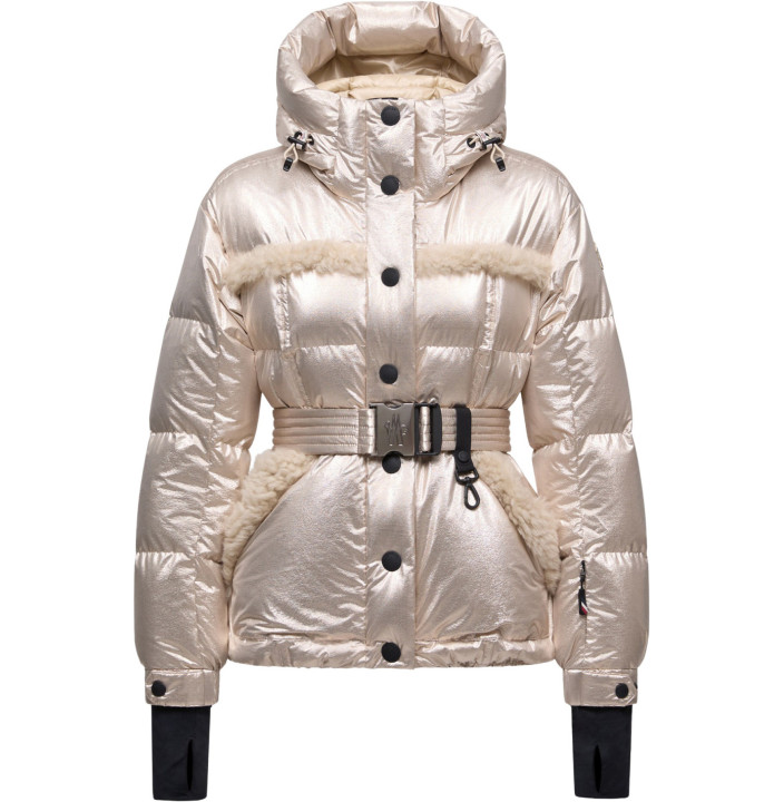 MONDIM METALLIC SHEARLING-TRIMMED HOODED DOWN SKI JACKET