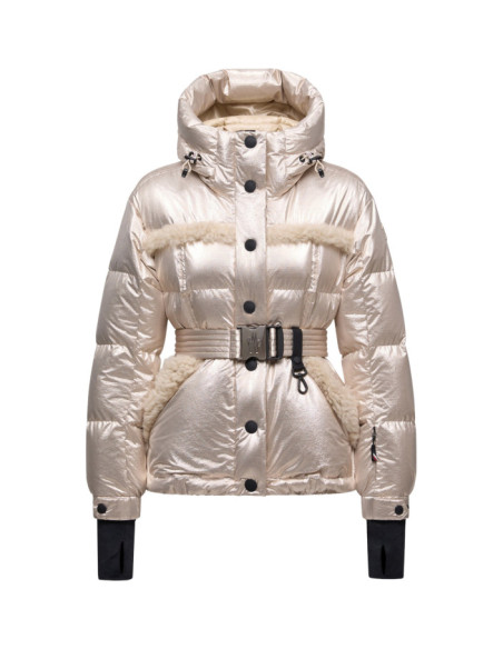 MONDIM METALLIC SHEARLING-TRIMMED HOODED DOWN SKI JACKET