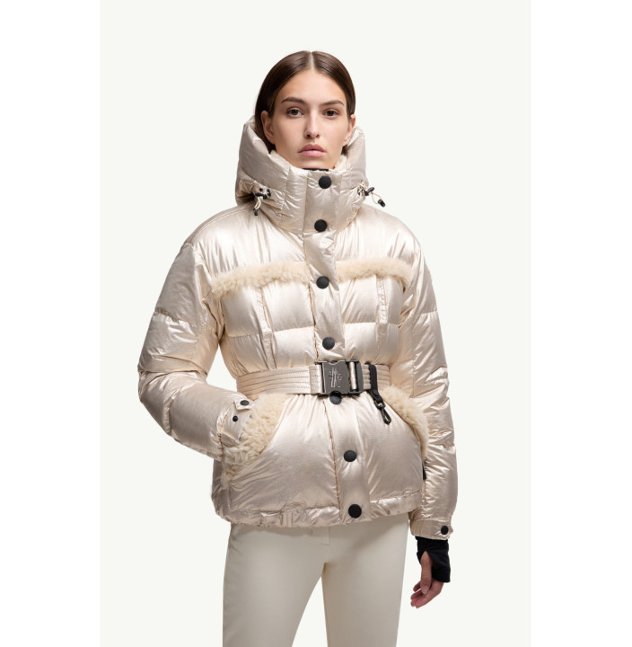 MONDIM METALLIC SHEARLING-TRIMMED HOODED DOWN SKI JACKET