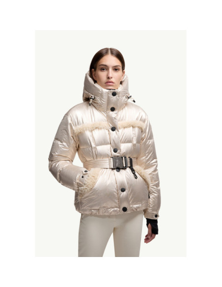 MONDIM METALLIC SHEARLING-TRIMMED HOODED DOWN SKI JACKET
