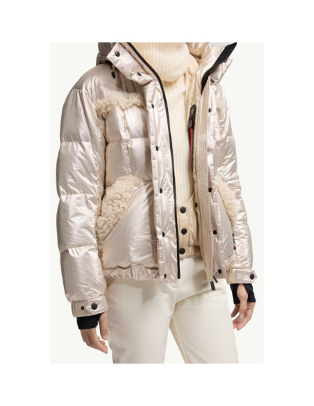 MONDIM METALLIC SHEARLING-TRIMMED HOODED DOWN SKI JACKET