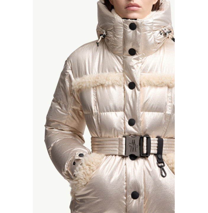 MONDIM METALLIC SHEARLING-TRIMMED HOODED DOWN SKI JACKET