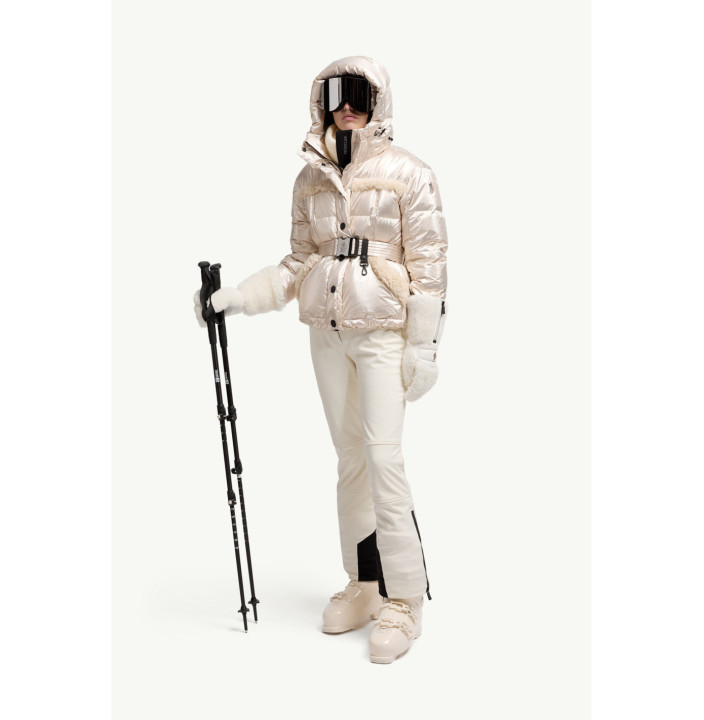 MONDIM METALLIC SHEARLING-TRIMMED HOODED DOWN SKI JACKET