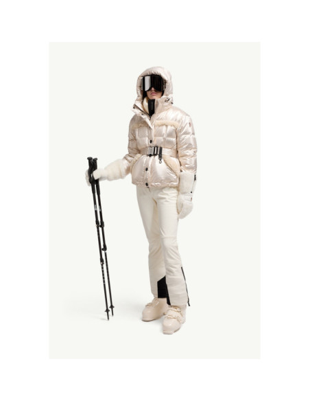 MONDIM METALLIC SHEARLING-TRIMMED HOODED DOWN SKI JACKET