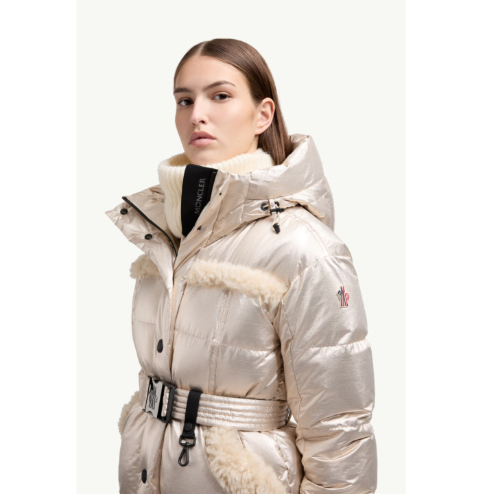 MONDIM METALLIC SHEARLING-TRIMMED HOODED DOWN SKI JACKET