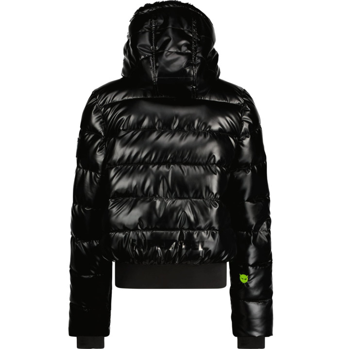 FUNK GIRLS METALLIC BOMBER JACKET, FUR IN HOOD, ELASTIC TAPE