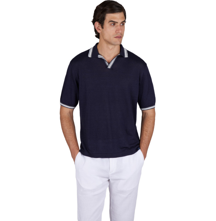 PURE LINEN OPEN COLLAR POLO SHIRT