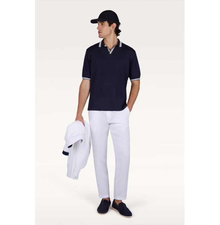 PURE LINEN OPEN COLLAR POLO SHIRT