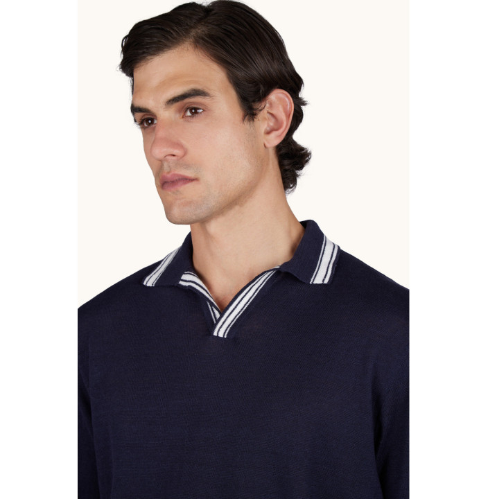 PURE LINEN OPEN COLLAR POLO SHIRT