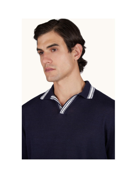 PURE LINEN OPEN COLLAR POLO SHIRT
