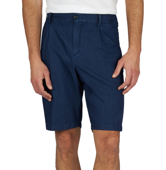 GIZA COTTON LIGHT DENIM BERMUDA SHORTS WITH DRAWSTRING